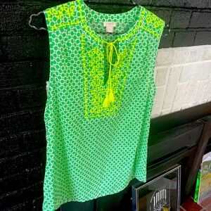 J. Crew Green and Yellow Patterned Blouse